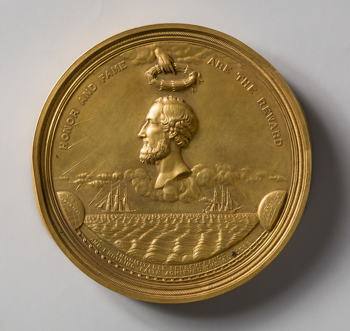 Congressional Medal to Cyrus W. Field for the Successful Laying of the Atlantic Cable, William Barber (1807–1879), Copper and gold leaf, American 