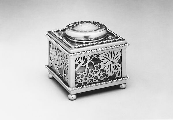 Covered Inkwell, Designed by Louis C. Tiffany (American, New York 1848–1933 New York), Gilt bronze, Favrile glass, American