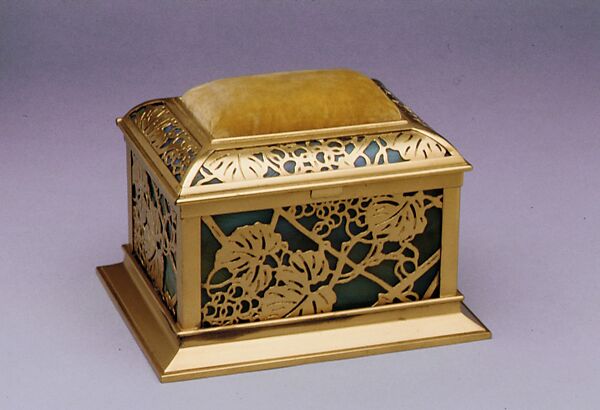 Covered Box, Designed by Louis C. Tiffany (American, New York 1848–1933 New York), Bronze, glass, American 