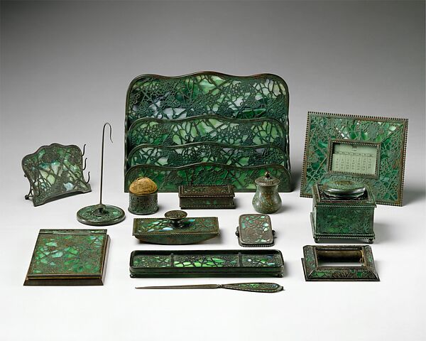 Paper Holder, Designed by Louis C. Tiffany (American, New York 1848–1933 New York), Favrile glass, bronze, American