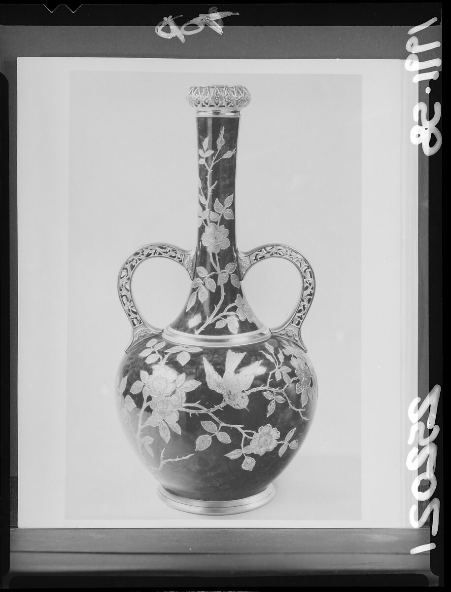 Vase, Faience Manufacturing Company (American, Greenpoint, New York, 1881–1892), Painted and glazed earthenware with overglaze raised gold paste decoration, American