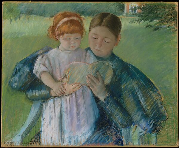 Nurse Reading to a Little Girl, Mary Cassatt (American, Pittsburgh, Pennsylvania 1844–1926 Le Mesnil-Théribus, Oise), Pastel on wove paper, mounted on canvas, American 