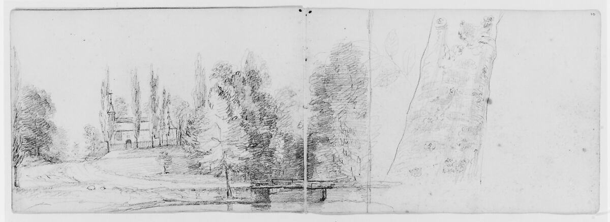 Sketchbook of Landscape and Figure Subjects, Asher Brown Durand (American, Jefferson, New Jersey 1796–1886 Maplewood, New Jersey), Drawings in graphite on off-white wove paper, bound in a green cardboard cover, American