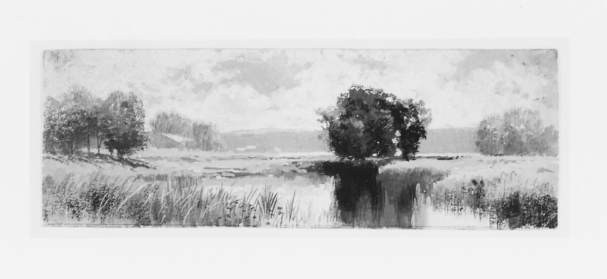 Landscape, Gouache and paper reserve on off-white wove paper, American