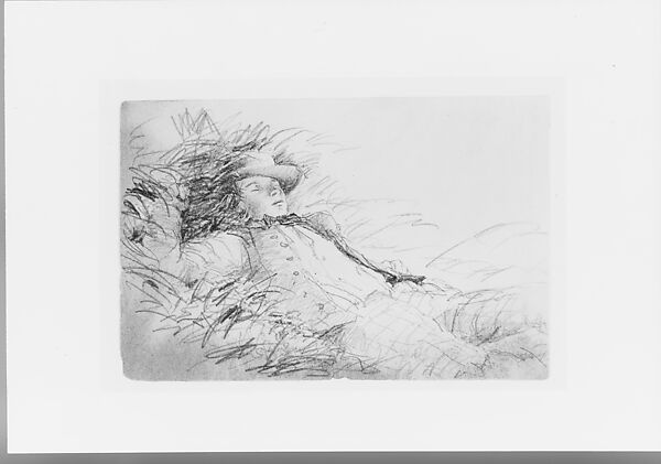 Youth Sleeping on a Grassy Bank, Graphite on off-white laid paper, American