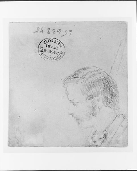Head of a Man, Graphite on dark tan wove paper, American