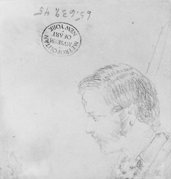 Head of a Man, Graphite on dark tan wove paper, American 
