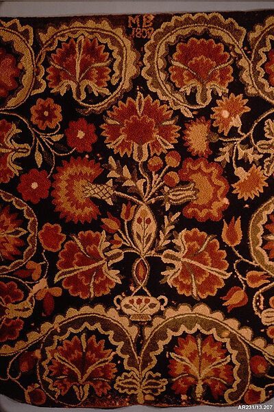 Bed Rug, M. B., Wool embroidered with wool, American