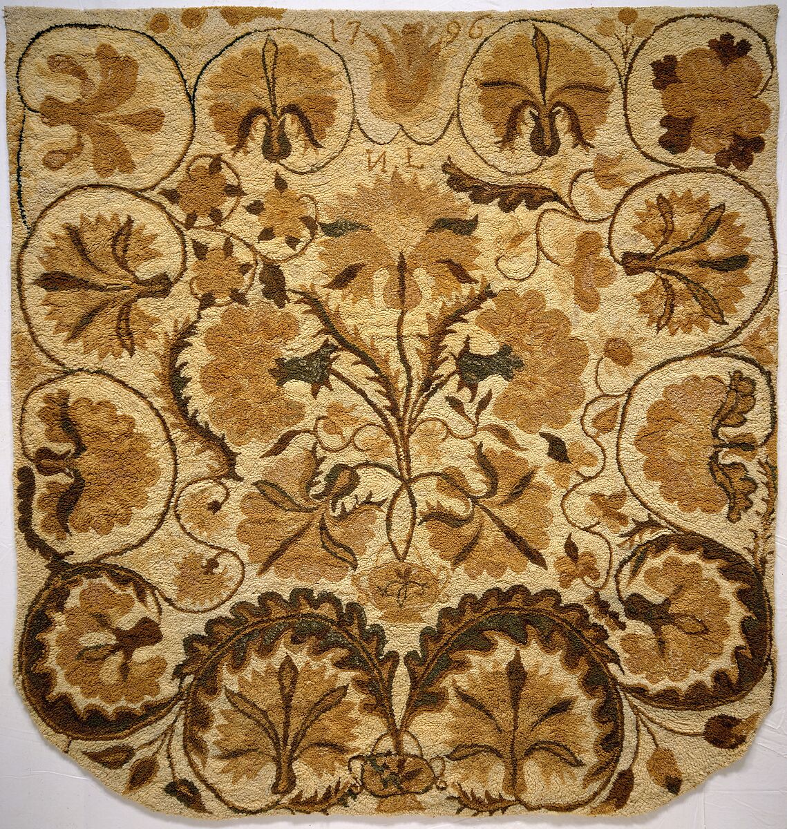 Bed rug, N. L., Wool embroidered with wool, American 