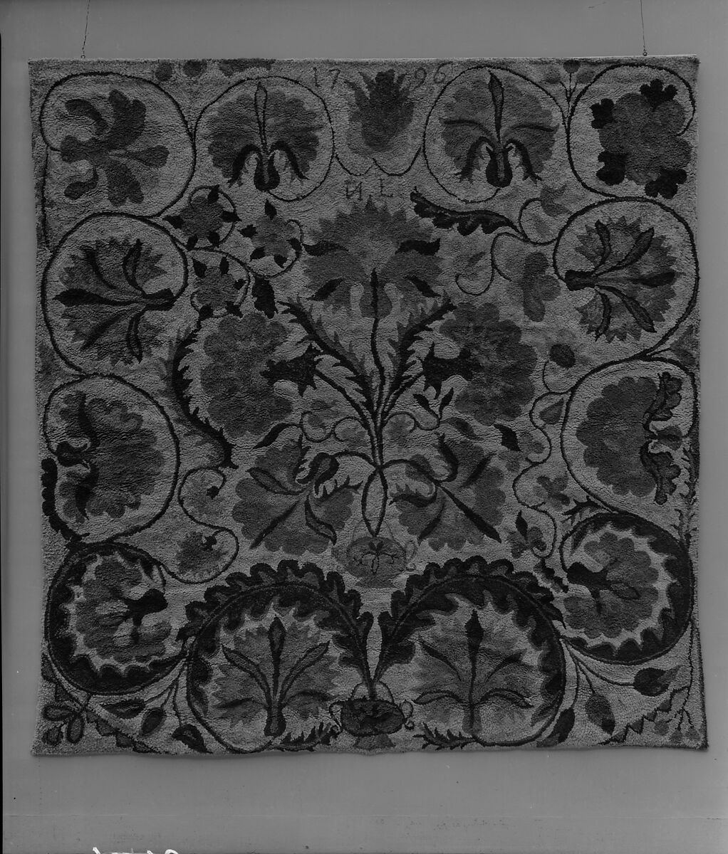 Bed rug, N. L., Wool embroidered with wool, American