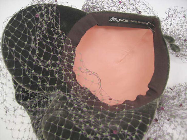 Hat, Lilly Daché (American (born France), Bègles 1898–1989 Louvecienne), a) silk, plastic, synthetic; b, c) silk, metal, American