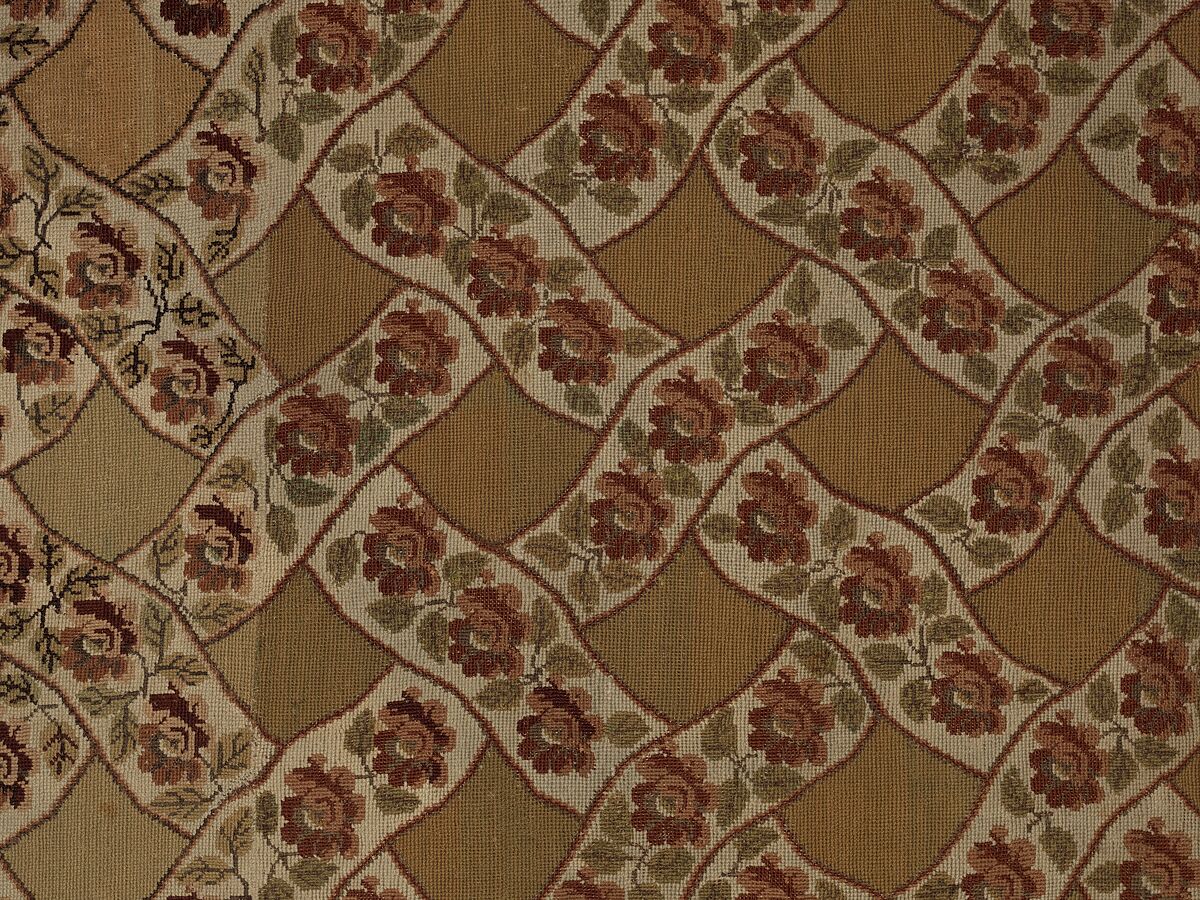 Carpet, Ann Moore, Wool, embroidered in cross-stitch, American