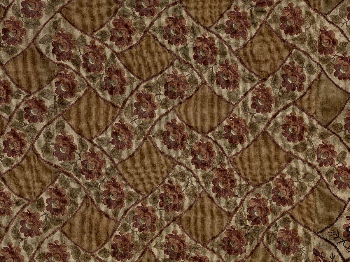 Carpet, Ann Moore, Wool, embroidered in cross-stitch, American