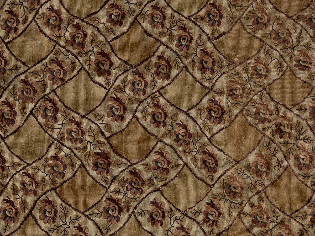 Carpet, Ann Moore, Wool, embroidered in cross-stitch, American