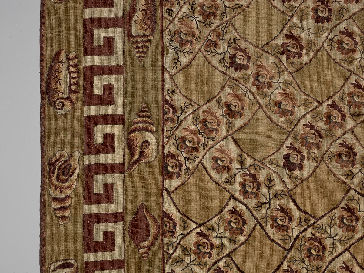 Carpet, Ann Moore, Wool, embroidered in cross-stitch, American