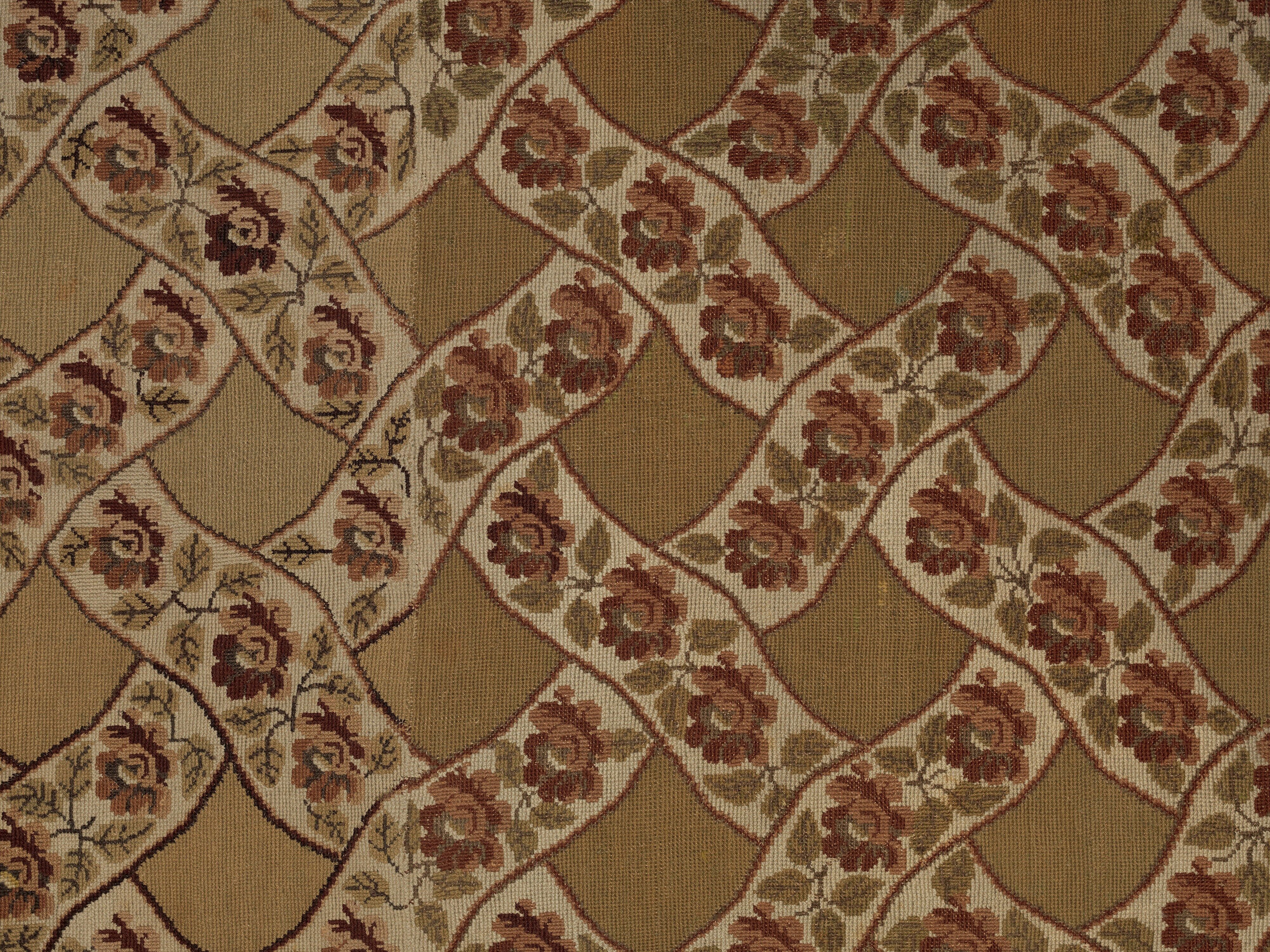 Carpet, Ann Moore, Wool, embroidered in cross-stitch, American