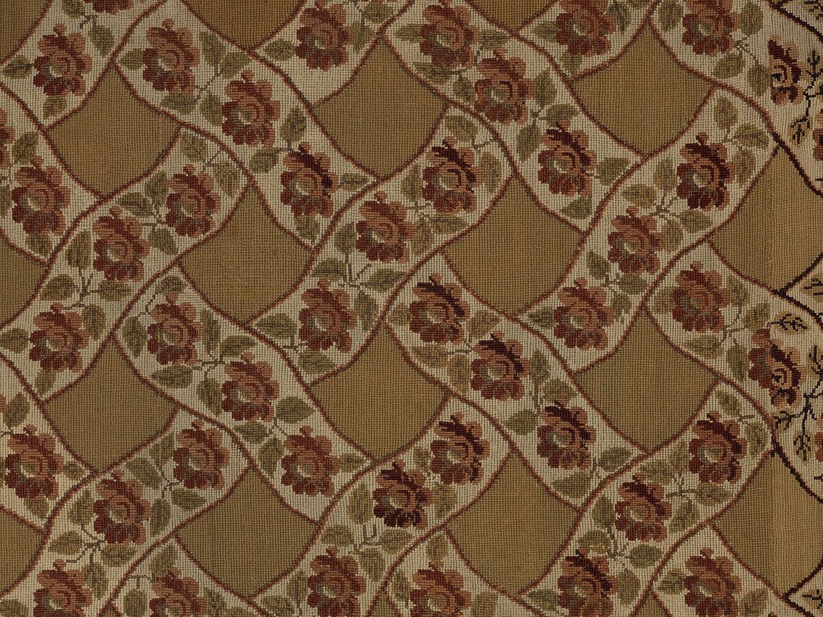 Carpet, Ann Moore, Wool, embroidered in cross-stitch, American