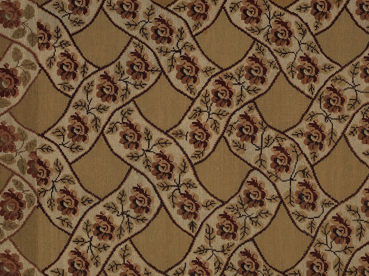 Carpet, Ann Moore, Wool, embroidered in cross-stitch, American