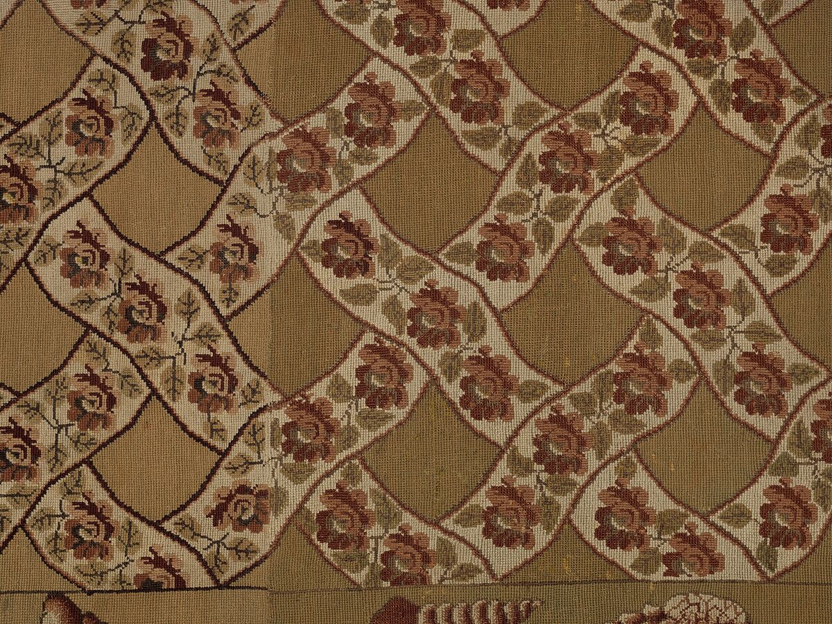 Carpet, Ann Moore, Wool, embroidered in cross-stitch, American