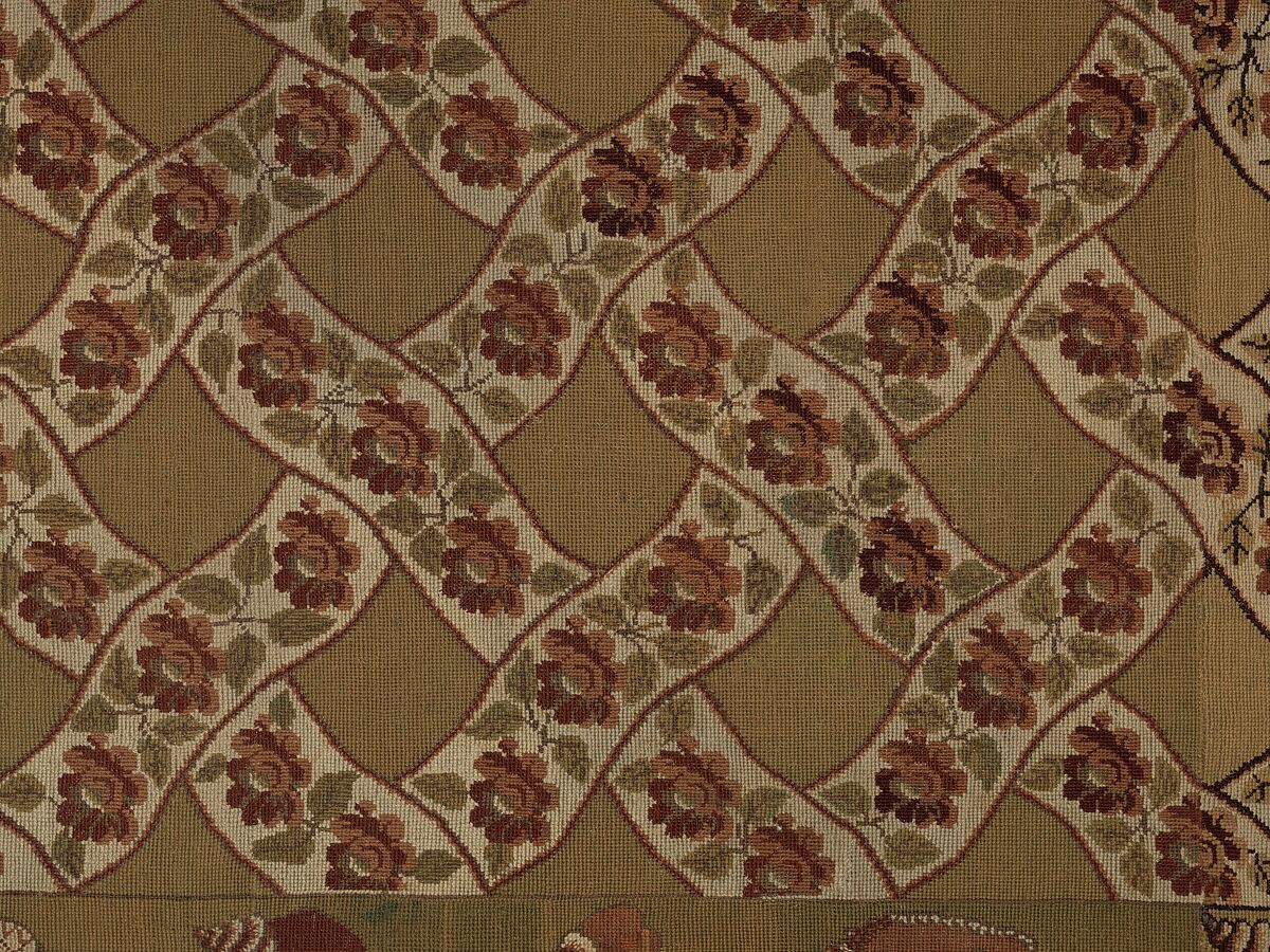 Carpet, Ann Moore, Wool, embroidered in cross-stitch, American