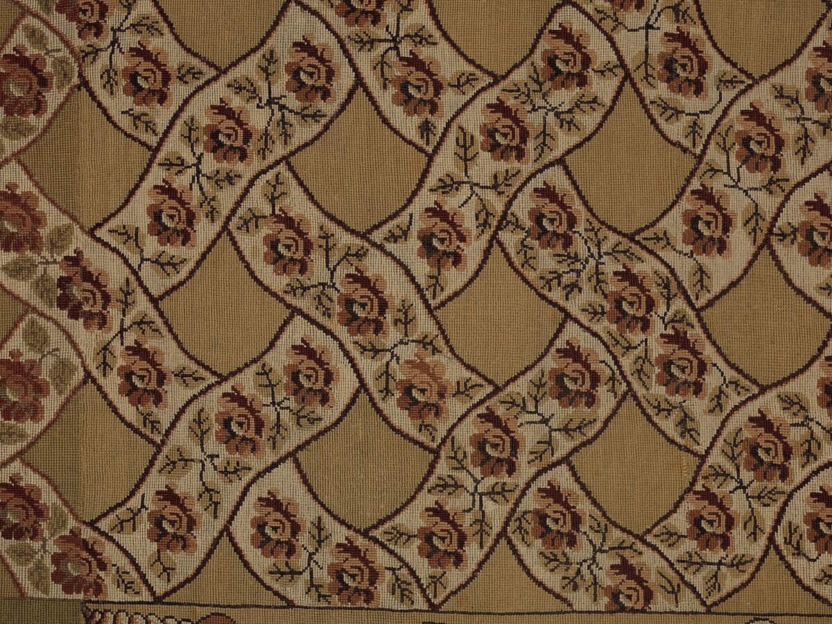 Carpet, Ann Moore, Wool, embroidered in cross-stitch, American