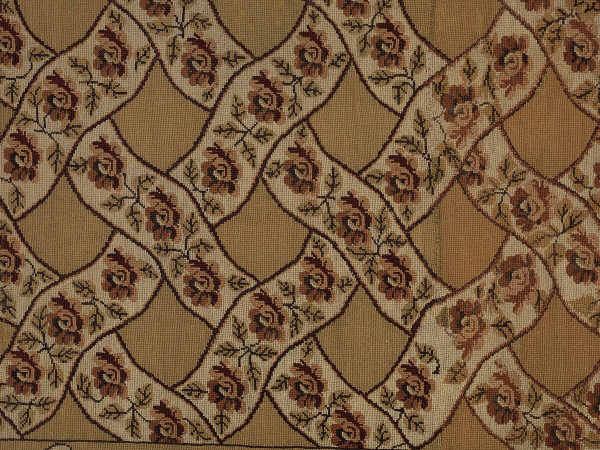 Carpet, Ann Moore, Wool, embroidered in cross-stitch, American