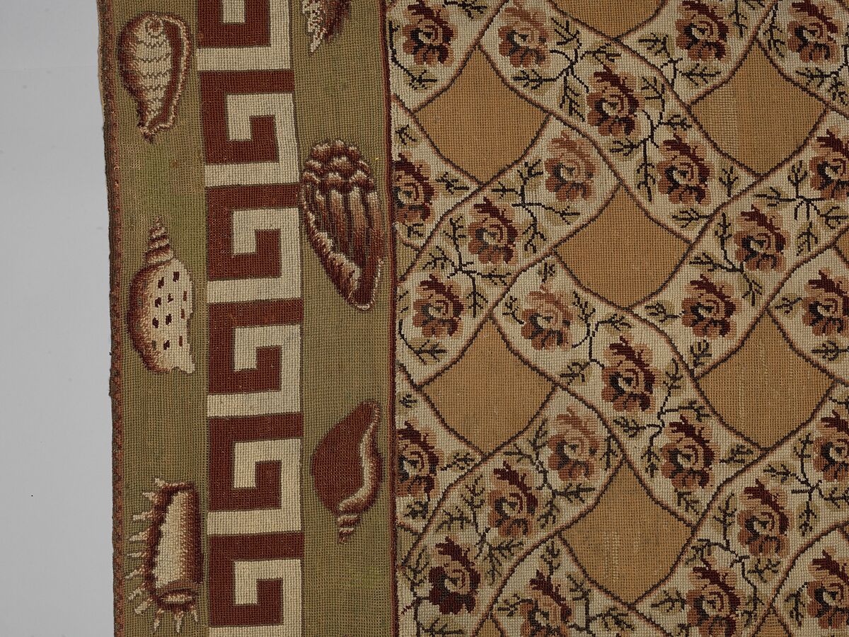 Carpet, Ann Moore, Wool, embroidered in cross-stitch, American