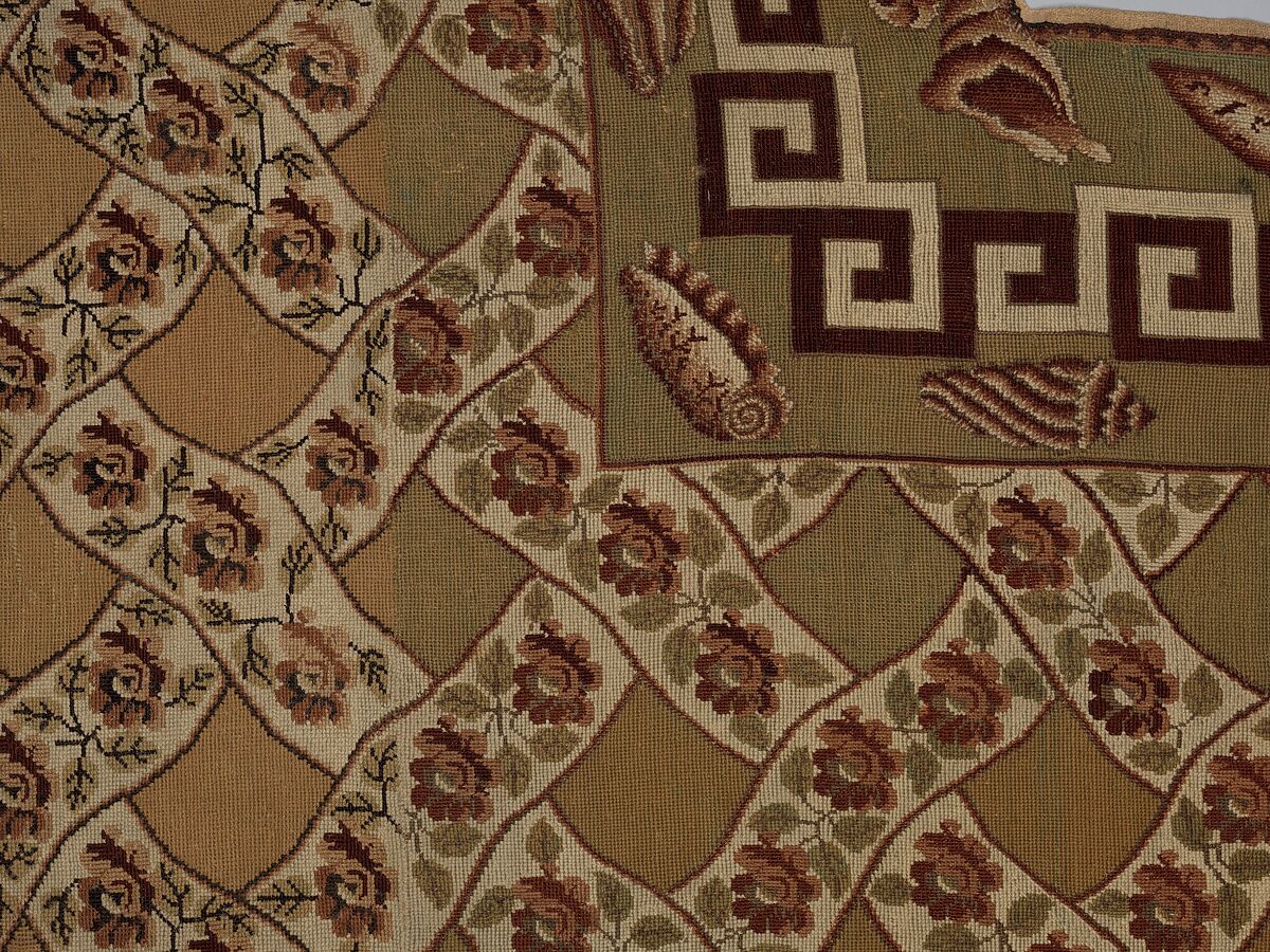 Carpet, Ann Moore, Wool, embroidered in cross-stitch, American