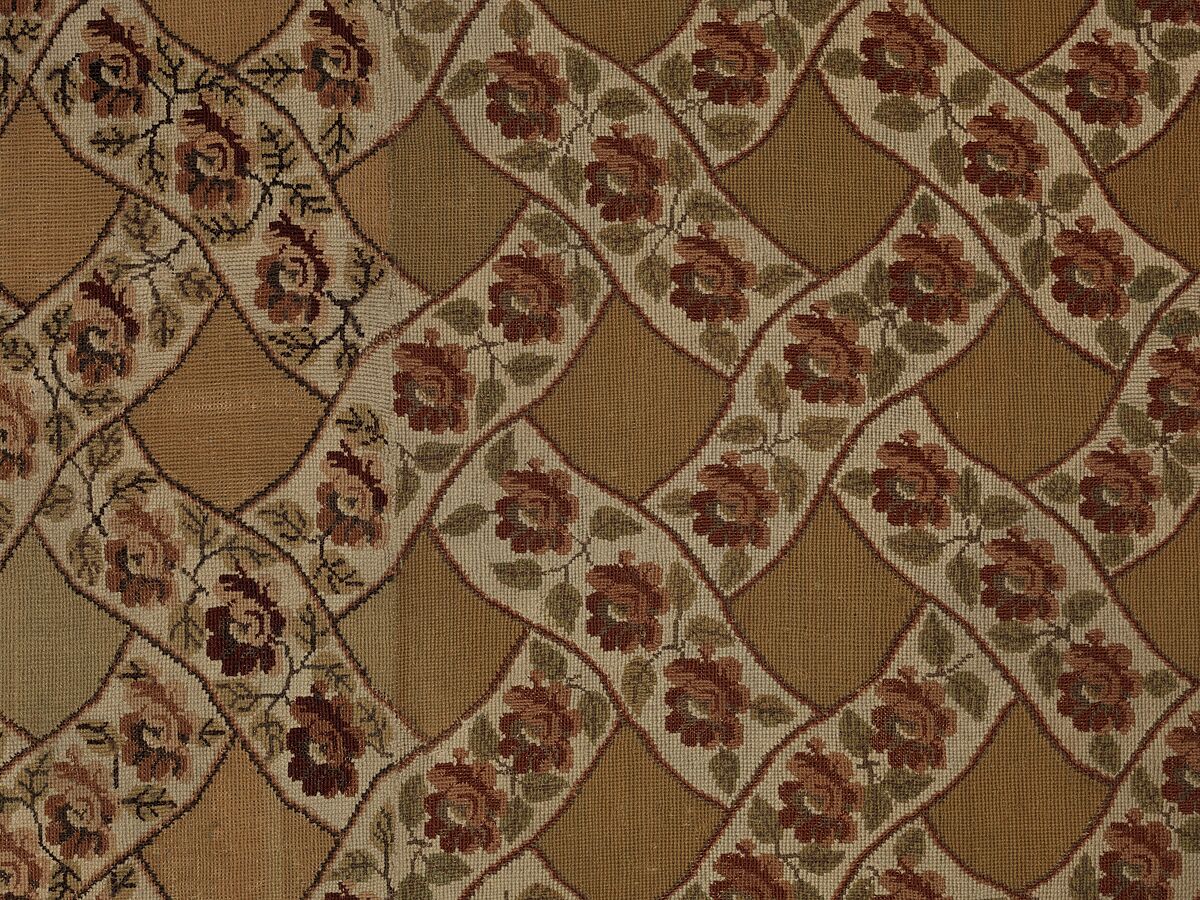 Carpet, Ann Moore, Wool, embroidered in cross-stitch, American