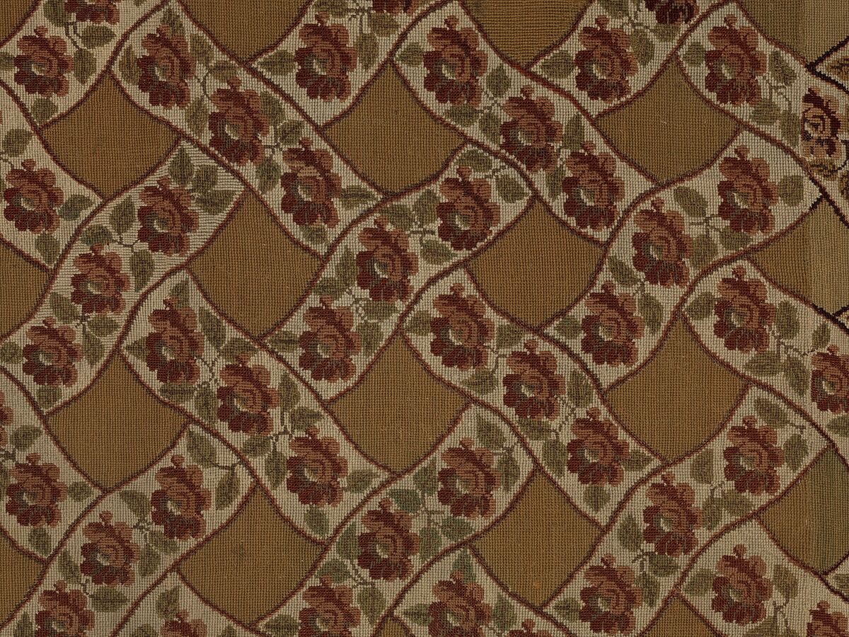 Carpet, Ann Moore, Wool, embroidered in cross-stitch, American