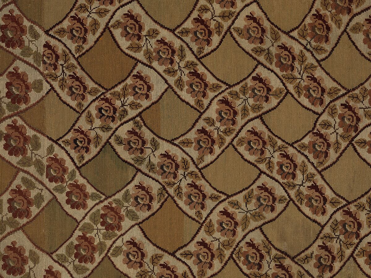 Carpet, Ann Moore, Wool, embroidered in cross-stitch, American