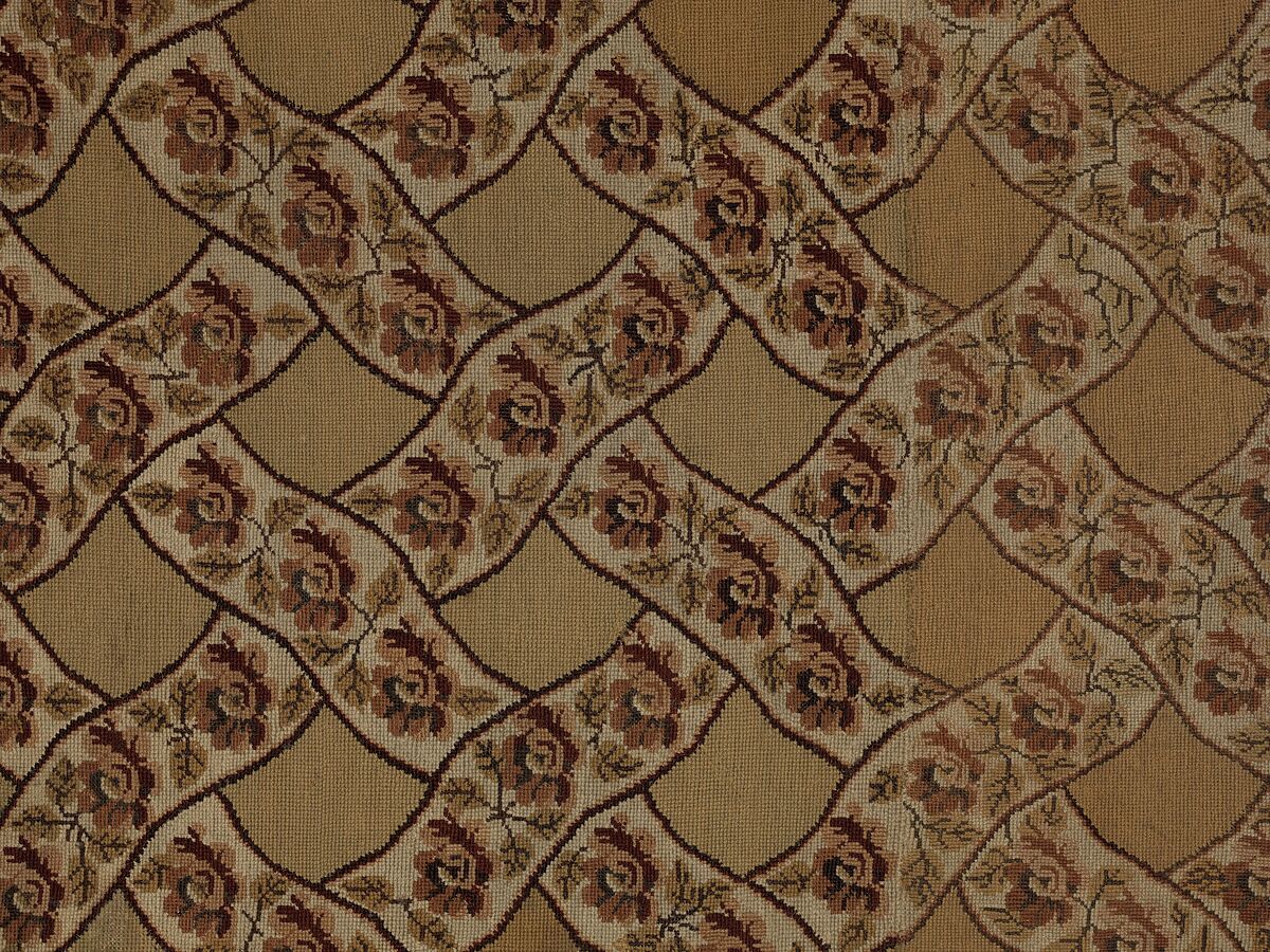 Carpet, Ann Moore, Wool, embroidered in cross-stitch, American