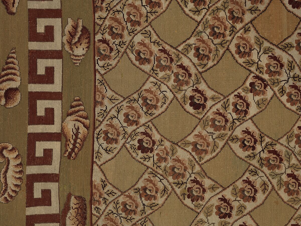 Carpet, Ann Moore, Wool, embroidered in cross-stitch, American