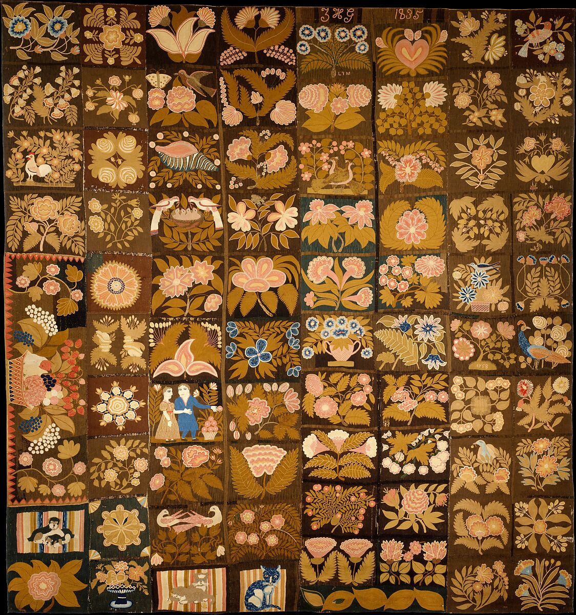 Embroidered Carpet, Zeruah H. Guernsey Caswell (1805–ca. 1895), Wool, embroidered in chain-stitch, American 