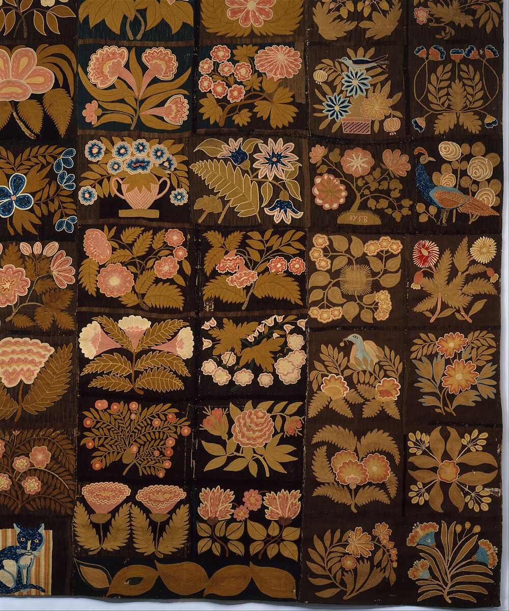 Embroidered Carpet, Zeruah H. Guernsey Caswell (1805–ca. 1895), Wool, embroidered in chain-stitch, American