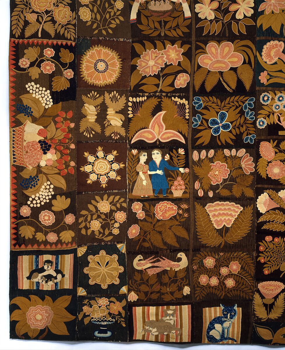 Embroidered Carpet, Zeruah H. Guernsey Caswell (1805–ca. 1895), Wool, embroidered in chain-stitch, American