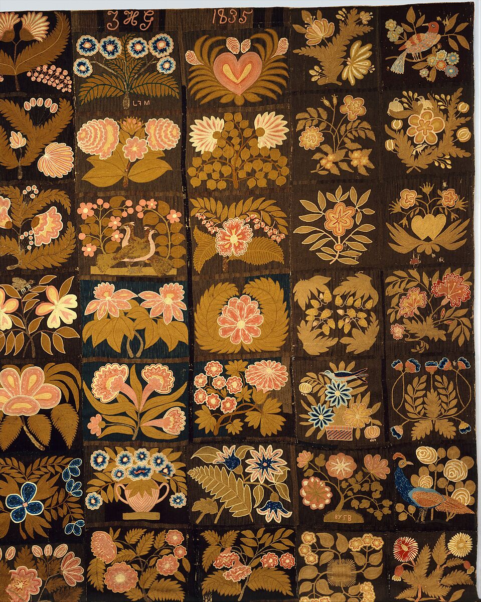 Embroidered Carpet, Zeruah H. Guernsey Caswell (1805–ca. 1895), Wool, embroidered in chain-stitch, American