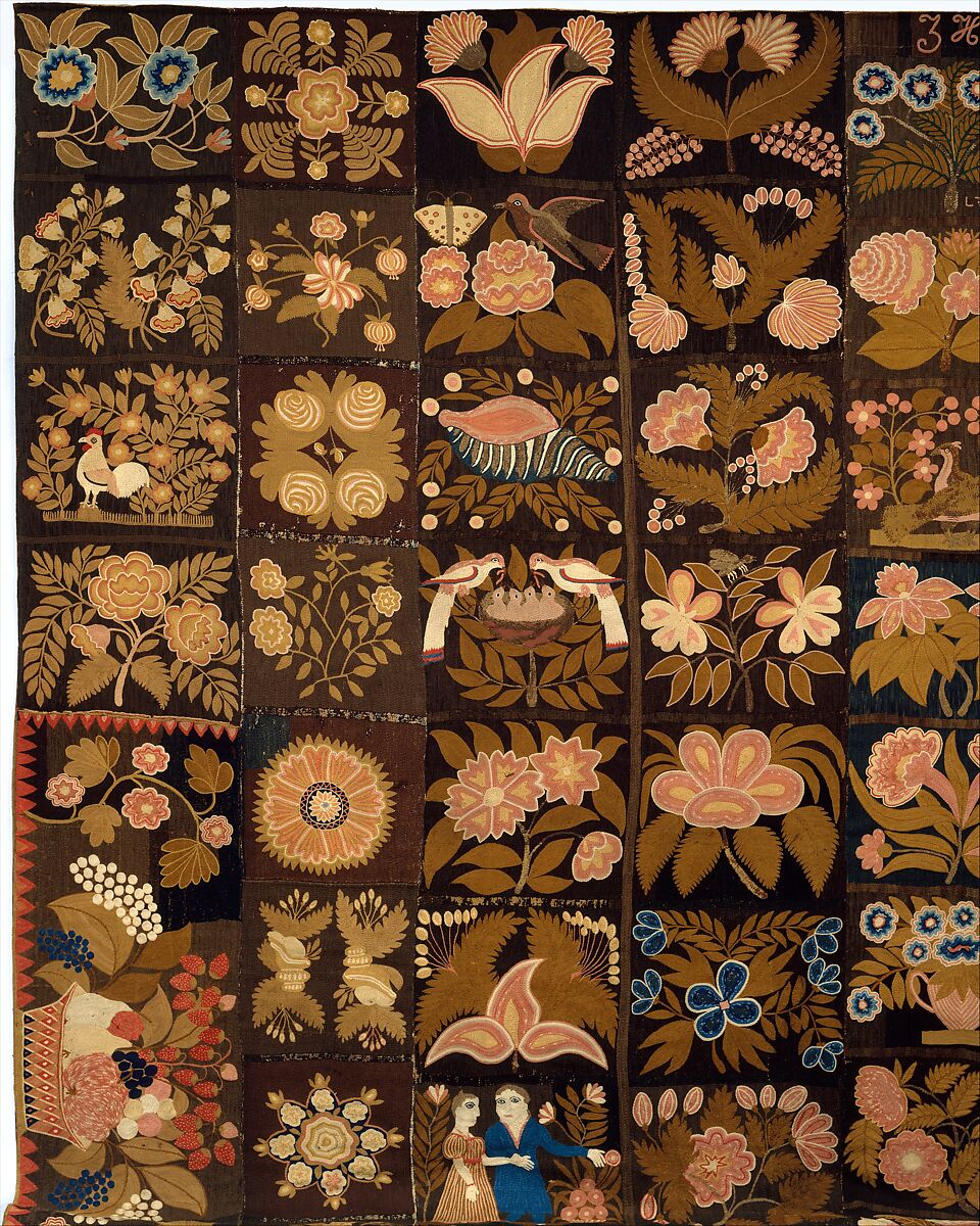 Embroidered Carpet, Zeruah H. Guernsey Caswell (1805–ca. 1895), Wool, embroidered in chain-stitch, American