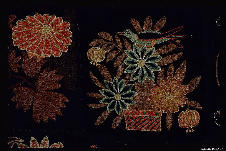 Embroidered Carpet, Zeruah H. Guernsey Caswell (1805–ca. 1895), Wool, embroidered in chain-stitch, American