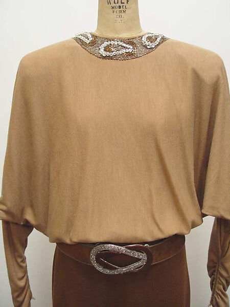 Dress, James Galanos (American, Philadelphia, Pennsylvania, 1924–2016 West Hollywood, California), (a) wool, glass, plastic; (b) leather; metal; (c) metal, rhinestone, enamel, American