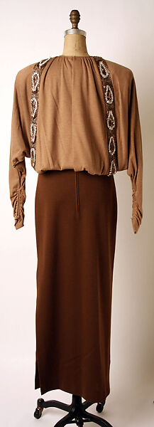 Dress, James Galanos (American, Philadelphia, Pennsylvania, 1924–2016 West Hollywood, California), (a) wool, glass, plastic; (b) leather; metal; (c) metal, rhinestone, enamel, American