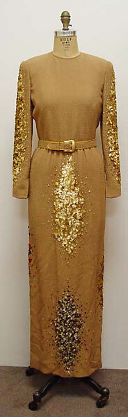 Evening dress, James Galanos (American, Philadelphia, Pennsylvania, 1924–2016 West Hollywood, California), synthetic, silk, plastic, metal, American 