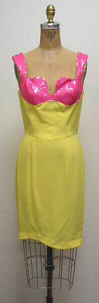 Ensemble, Mugler (French, founded 1974), a) silk, plastic; b) silk, metal; c) wool, rayon, plastic; d) wool; e, f) wool, plastic, American