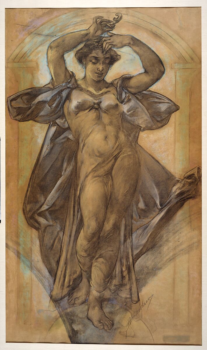 "Coral" (Study for Mural, World's Columbian Exposition, Chicago), Walter Shirlaw (American, Paisley, Scotland 1838–1909 Madrid), Charcoal and pastel on tan wove paper, American 