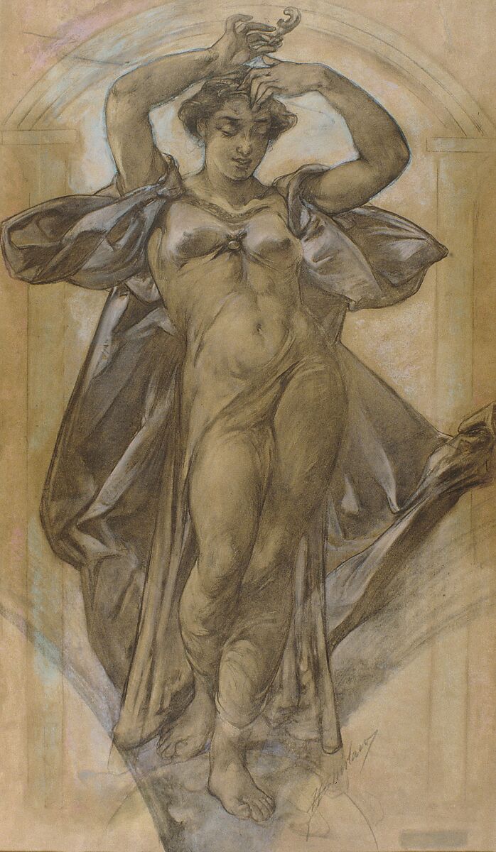 "Coral" (Study for Mural, World's Columbian Exposition, Chicago), Walter Shirlaw (American, Paisley, Scotland 1838–1909 Madrid), Charcoal and pastel on tan wove paper, American
