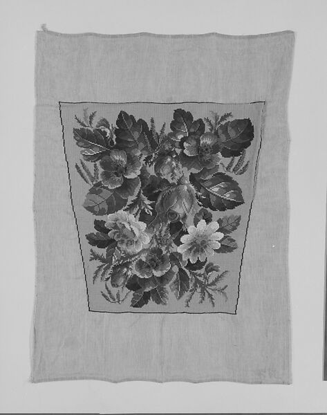 Chair Back and Seat, Josephine Given Gorzier, Canvas embroidered with wool, silk threads, and beads, American