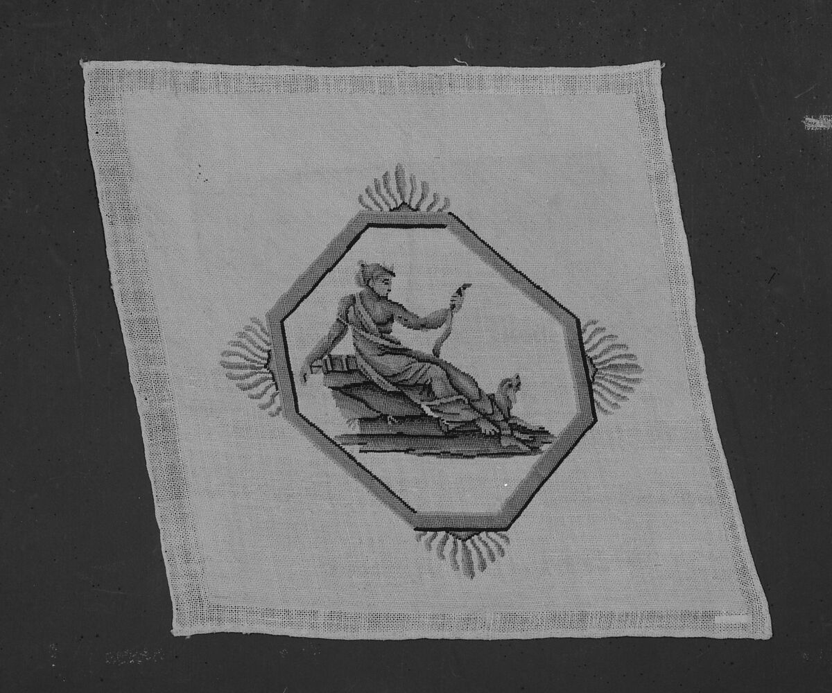 Chair Seat, Linen embroidered with silk thread, American