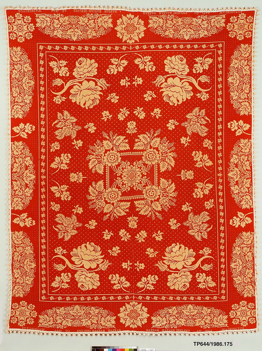 Coverlet, Wool, cotton, woven, American