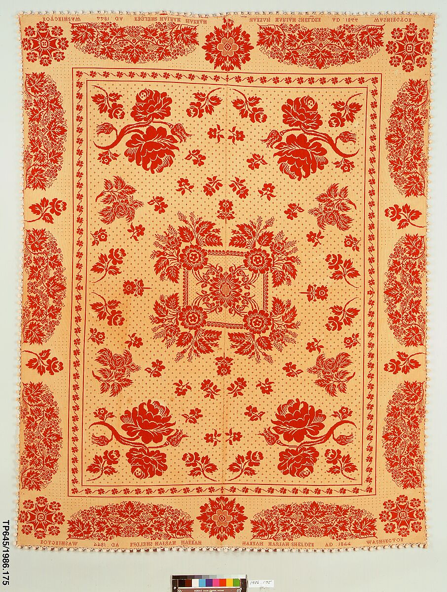 Coverlet, Wool, cotton, woven, American