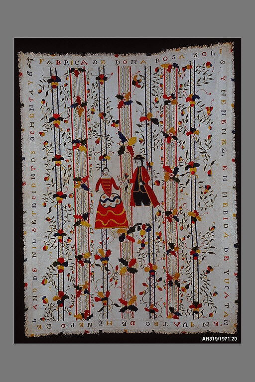 Embroidered coverlet (Colcha), Doña Rosa Solís y Menéndez, Cotton embroidered with silk, Mexican